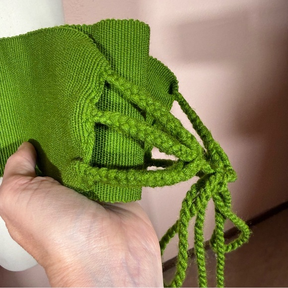Vintage avocado Green Woven Fabric Crochet wide Belt adjustable 1970’s main image 6